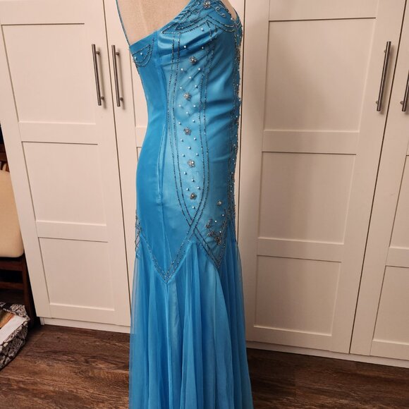 VINTAGE Y2K DZ Nights by Laura Ryner Aqua Beaded Formal Dress Gown Size 3/4 Prom - Picture 6 of 8